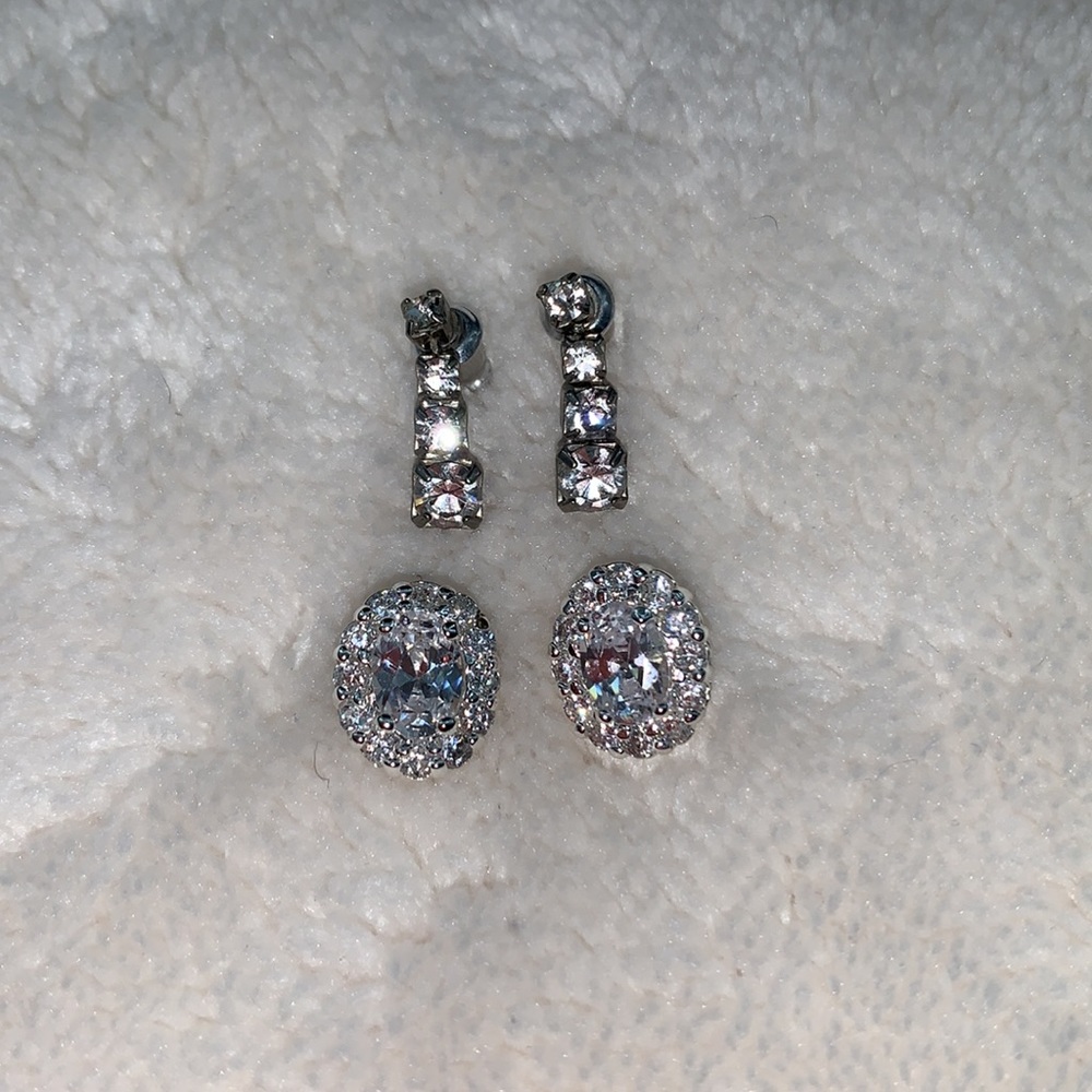 Two (2) Exquisite Pair of Silver Rhinestone Post Earrings